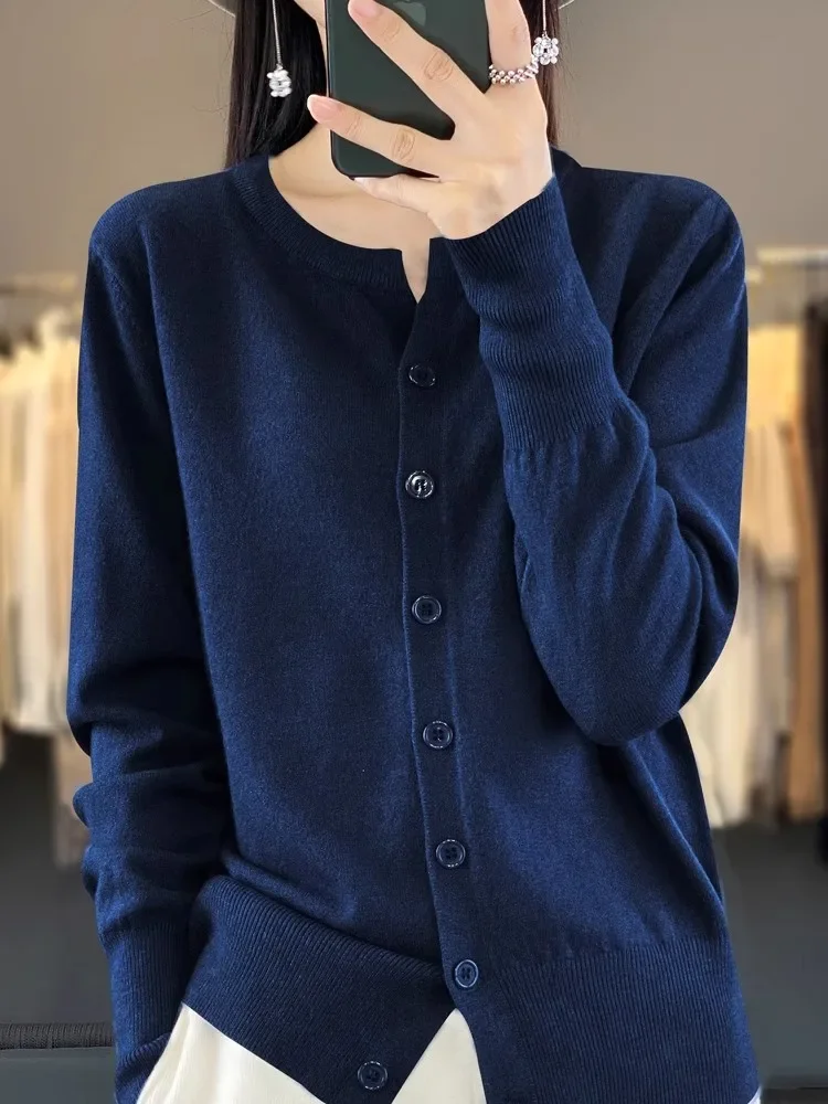 2026 Autumn Winter New Knit Women Cardigan Thin Short Coat Simple Versatile Loose Casual O-Neck Sweater Long Sleeve Outerwear