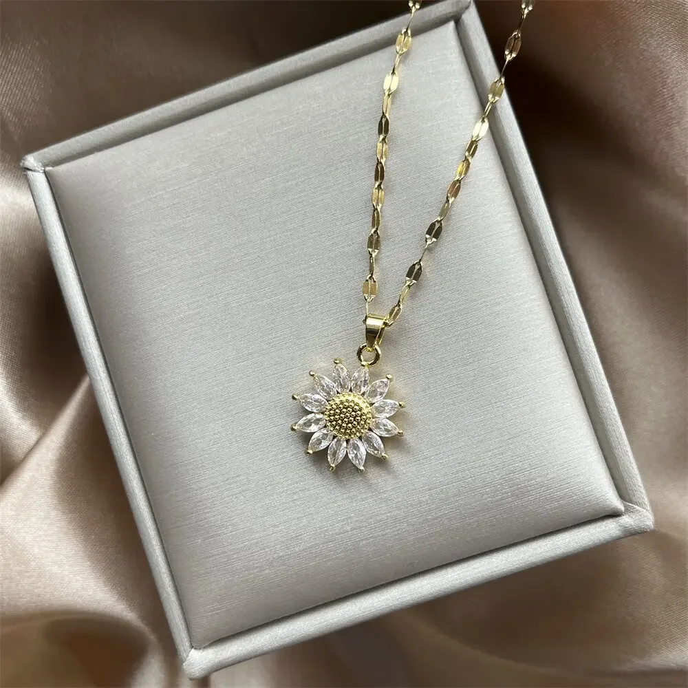 Nieuwe Mode Zoete Sex Zonnebloem Rvs Kettingen Voor Vrouwen Trendy 18K Vergulde Vrouwelijke Sleutelbeen Ketting Sieraden Cadeau