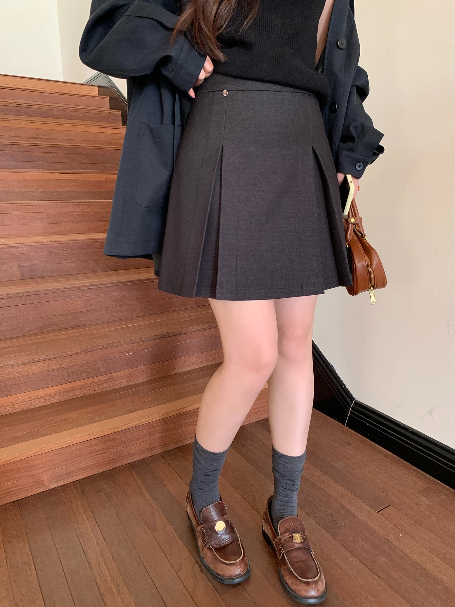 

Юбка А-силуэта с высокой талией, повседневная, плиссированная, для полных женщин, весенняя модная короткая юбка, повседневная полуюбка