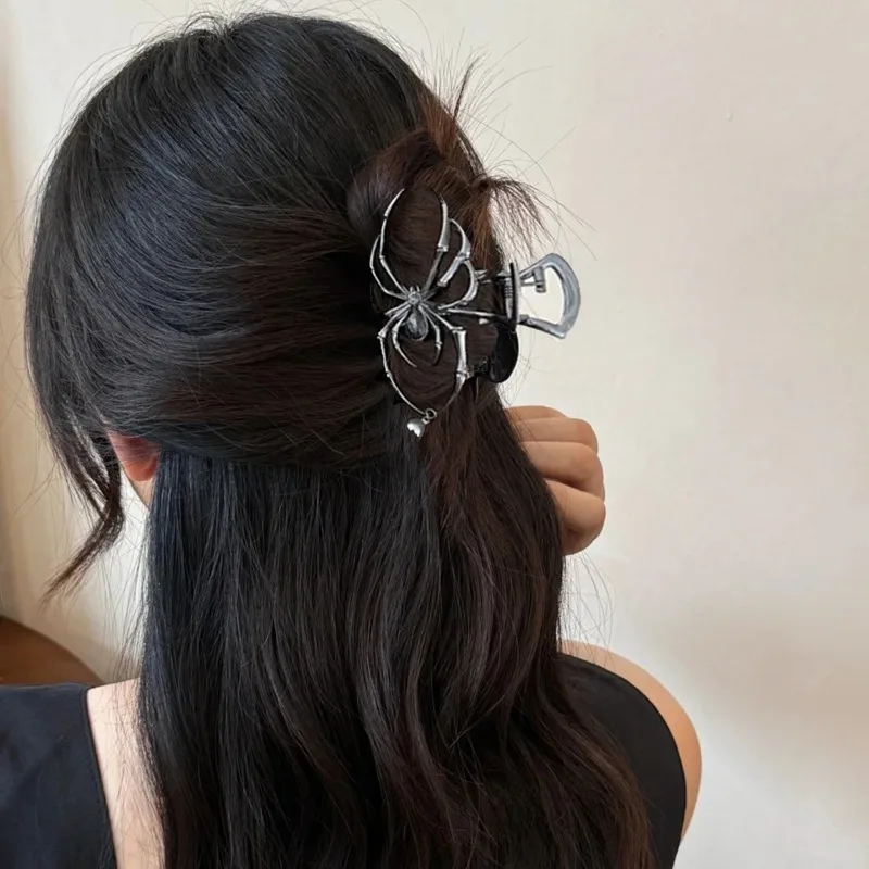 Jepit Rambut Bentuk Laba-laba Antik Halloween Baru Jepit Rambut Hiu Logam Berlian Imitasi Mutiara Aksesori Rambut untuk Alat Penata Wanita