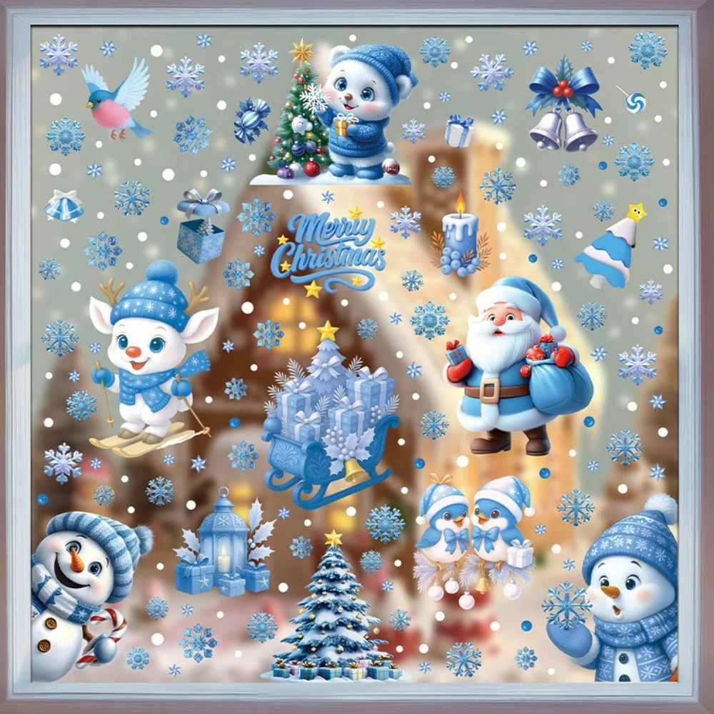 6 Stück statische Weihnachts-Fensteraufkleber mit Glocken und Schneeflocken, abnehmbare PVC-Urlaubsaufkleber für Zuhause, Restaurants, Schulen, Geschäft