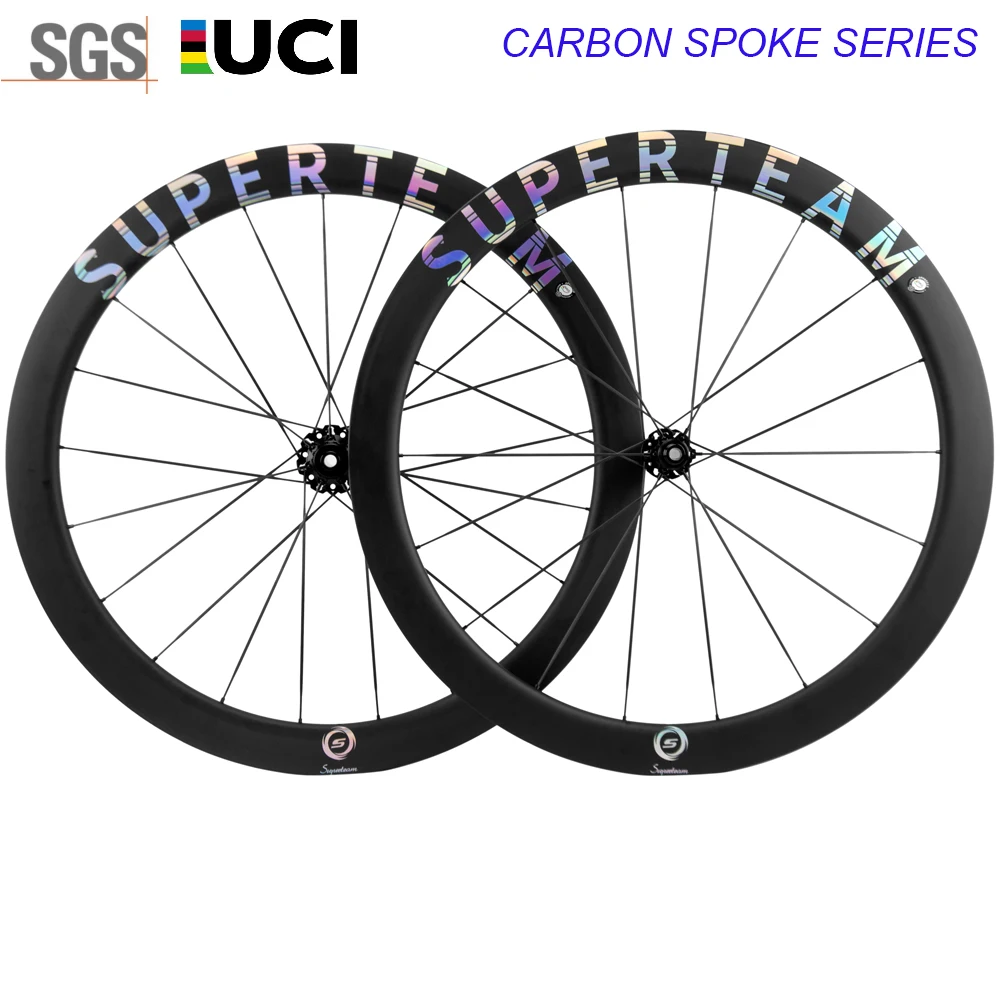 

SUPERTEAM-Tubeless Road Disc Brake for HG or XDR, Carbon Spoke Wheelset, 12Speeds, 50mm