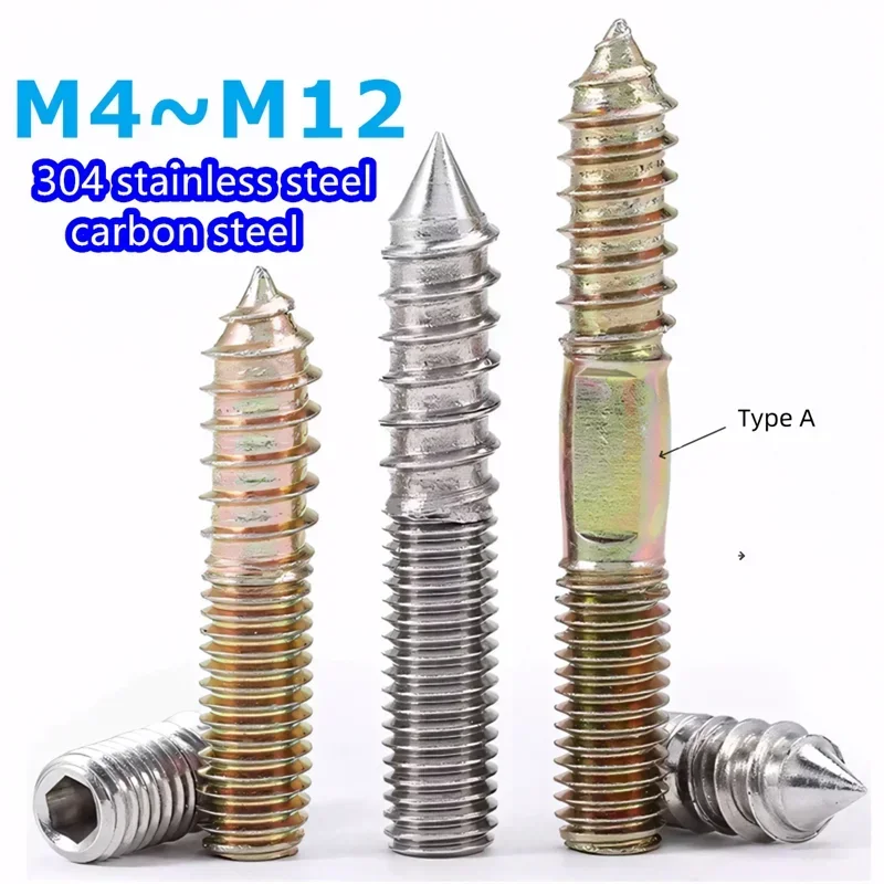 Stainless Steel Galvanized  Hanger Bolt Wood To Metal Dowels Double Ended Furniture Fixing Self Tapping Screws Wood Thread Stud