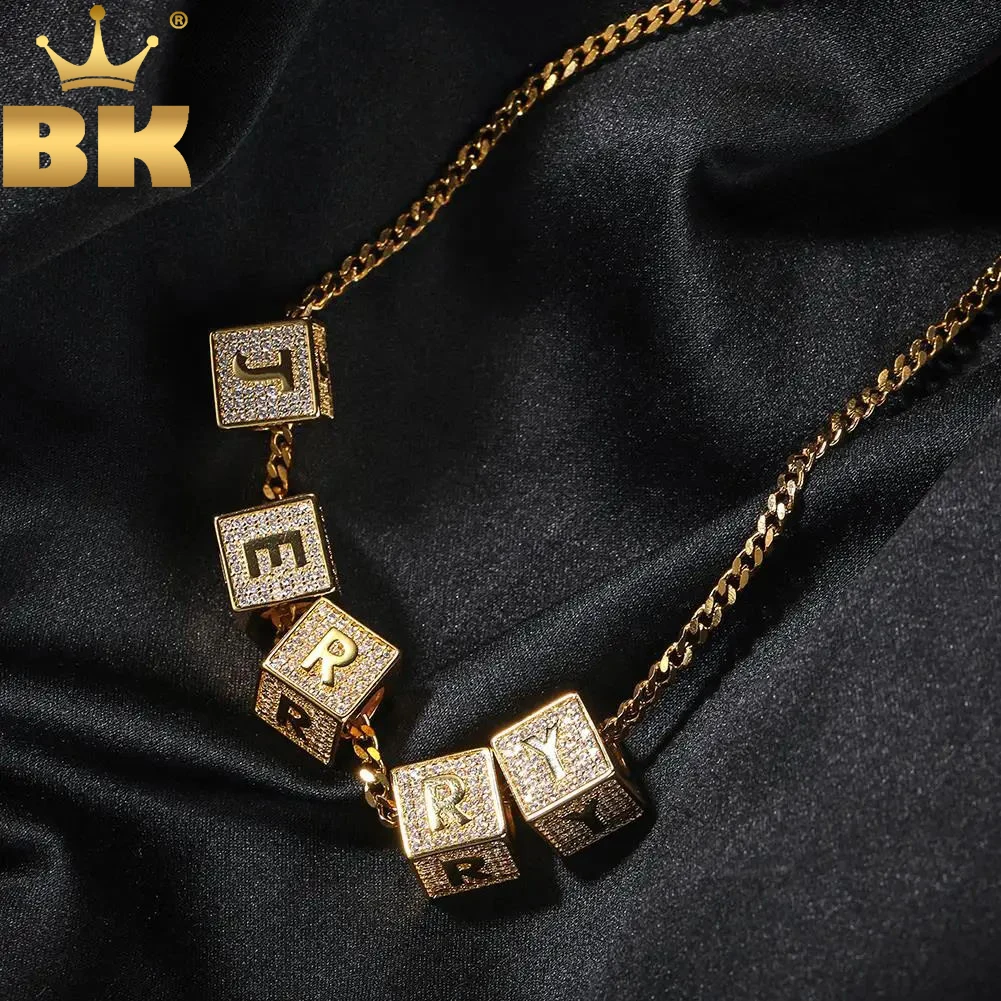 

TBTK DIY Block Initial Letter Number Pendant Personalized Cube Name Box Chain Choker Fashion Charm HipHop Jewelry Gifts