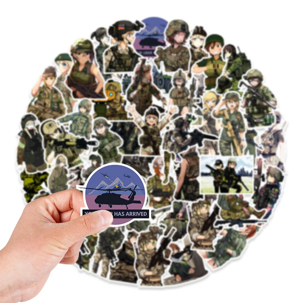 10/30/50pcs Cute Camouflage Female Soldier Stickers Cartoon Army Girls Sticker DIY Phone Skateboard Diary Anime Graffiti Decals