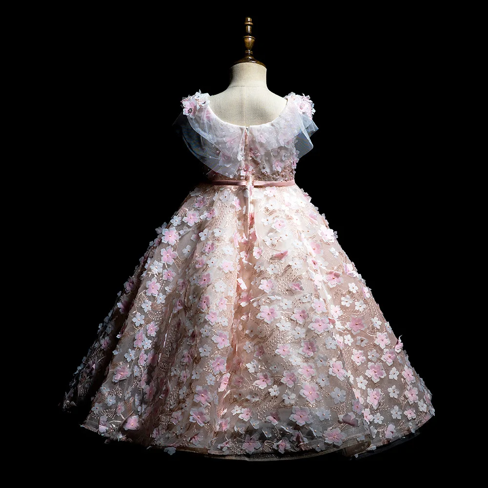 Princess Party Pageant Dress for Girls New Arrival Flower Lace Kids Gown 2-14 Years Children Wedding Evening Long Dress