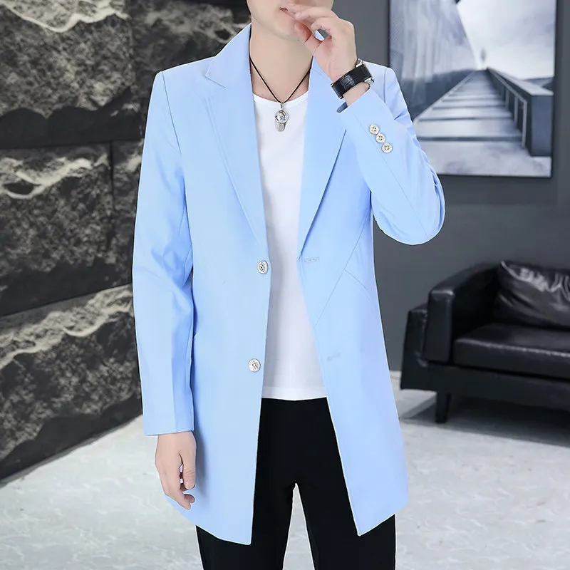 

Мужской приталенный пиджак средней длины в молодежном стиле, модный, универсальный, британский, однобортный, для студентов