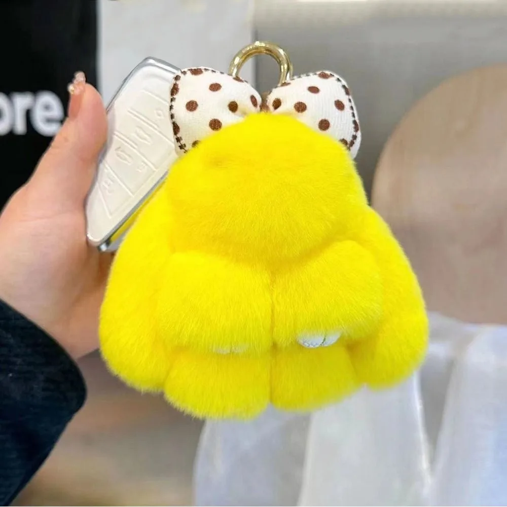 

Модный брелок-подвеска в виде кролика с помпонами и бантом, мультяшный дизайн, украшение для сумки, аксессуар для ключей от машины