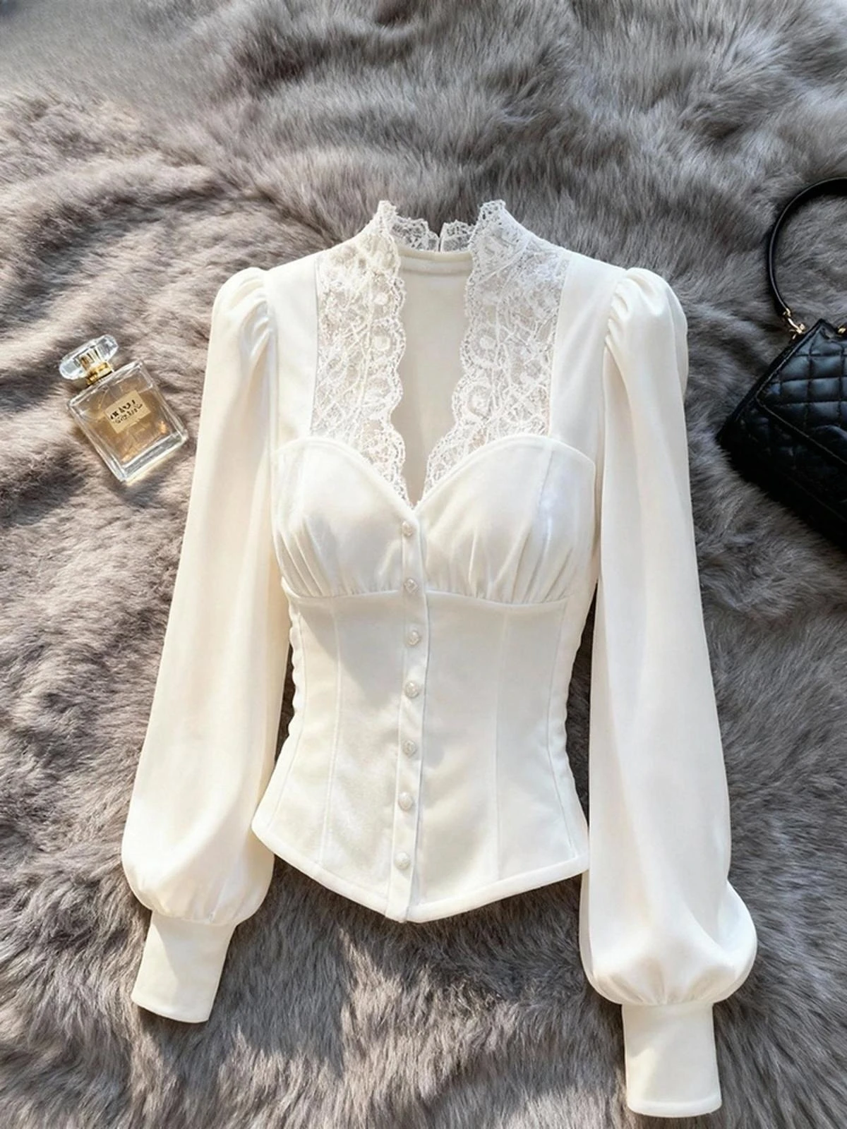 

Белая бархатная рубашка во французском стиле, темпераментные Blusas Femininas, элегантные рубашки и блузки, весенне-осенние Camisas De Mujer