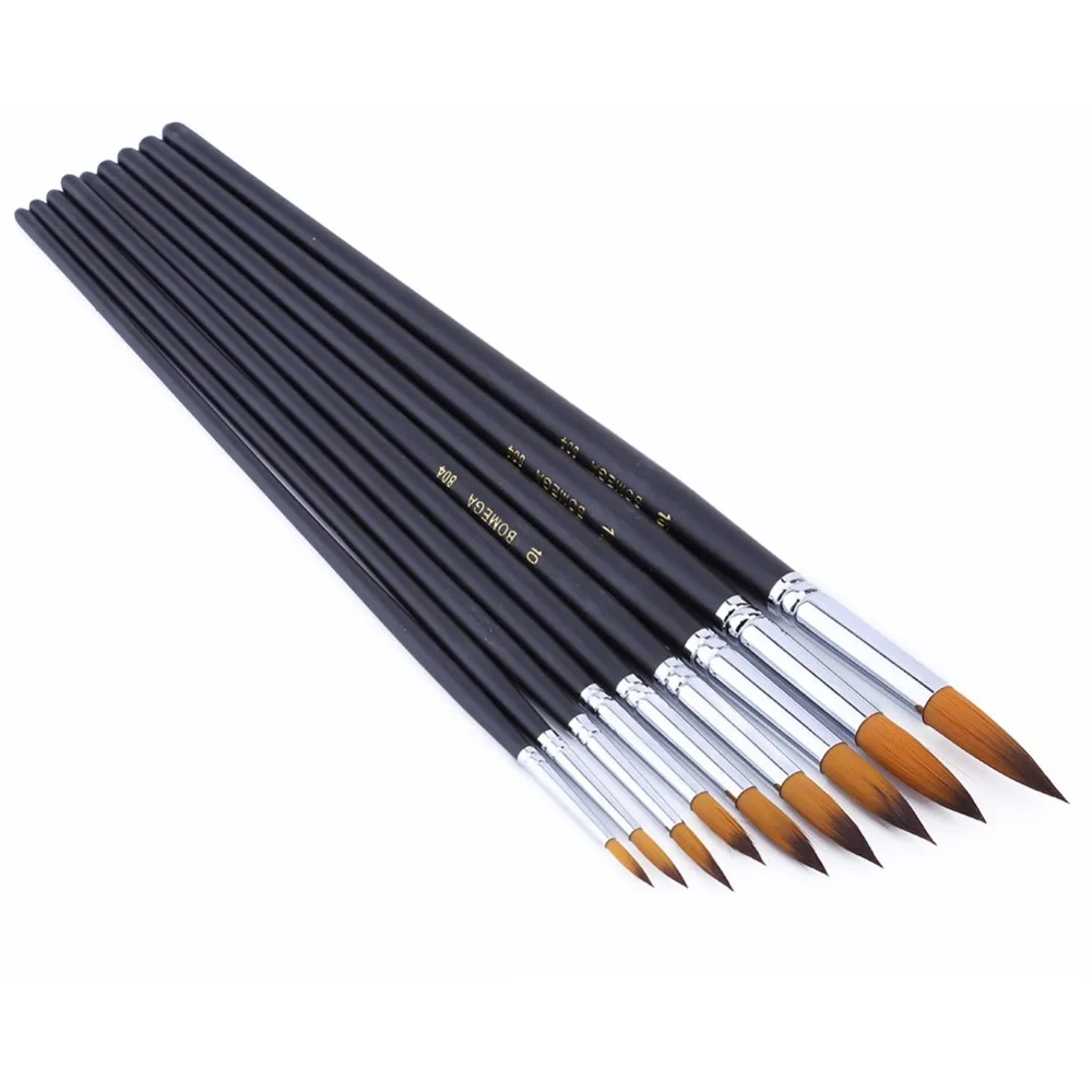 9PCS Pointed Tip Paint Brushes Set Wooden Handles Multi-Purpose Paint Brushes Nylon Hair Gouache Brush Watercolor Coloring Work