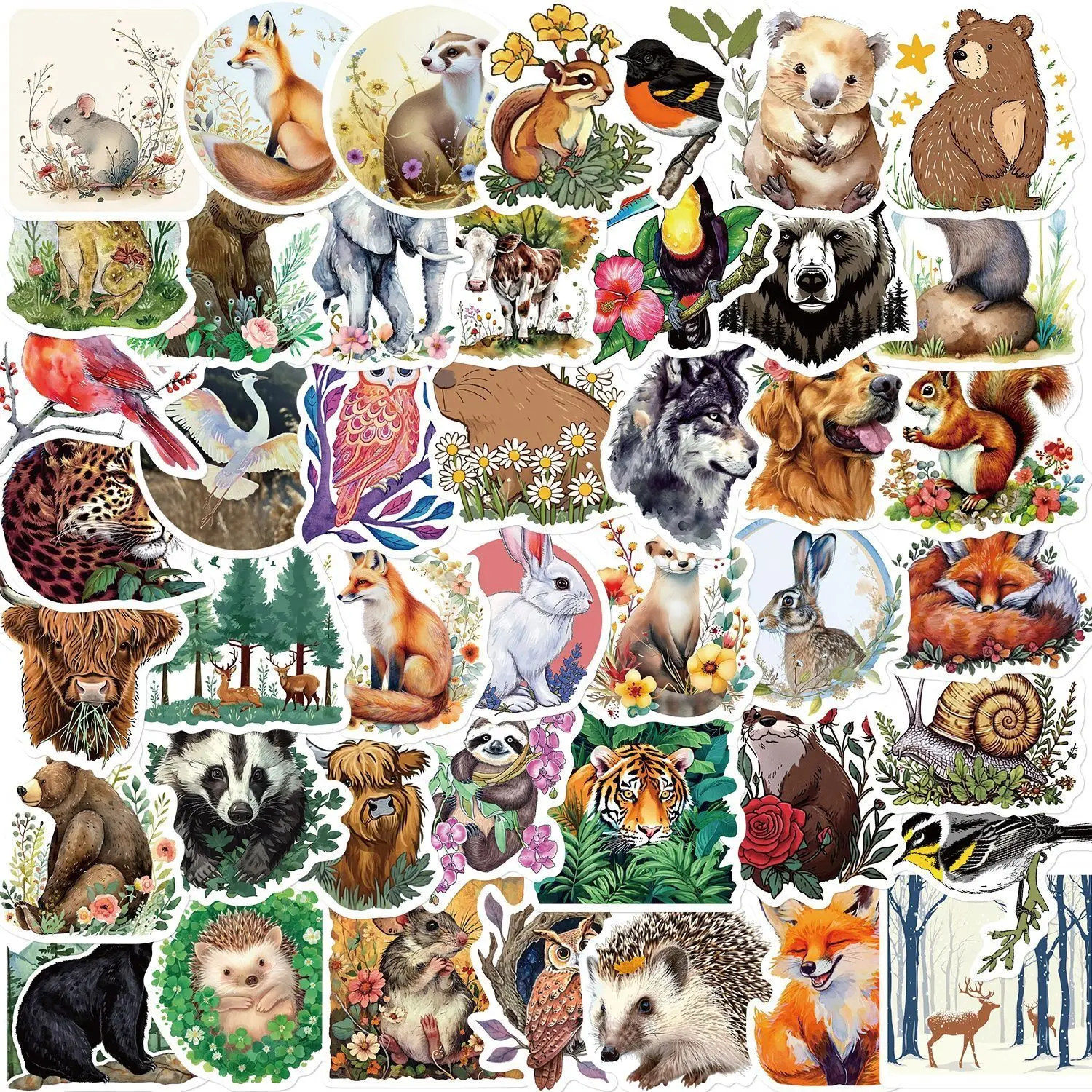 

10/50pcs Retro Cartoon Animals Plants Magic Forest Stickers For Laptop Phone Guitar Luggage Waterproof Graffiti Decals Sticker