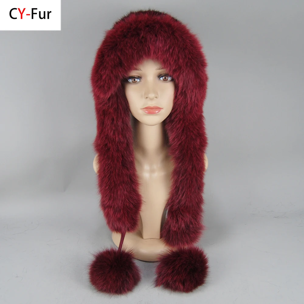 

2025 Winter Women Fashion 100% Natural Real Fur Hat Scarf Genuine Mink Fur Knitted Scarf Hat Lady Real Mink Fox Fur Hooded Scarf