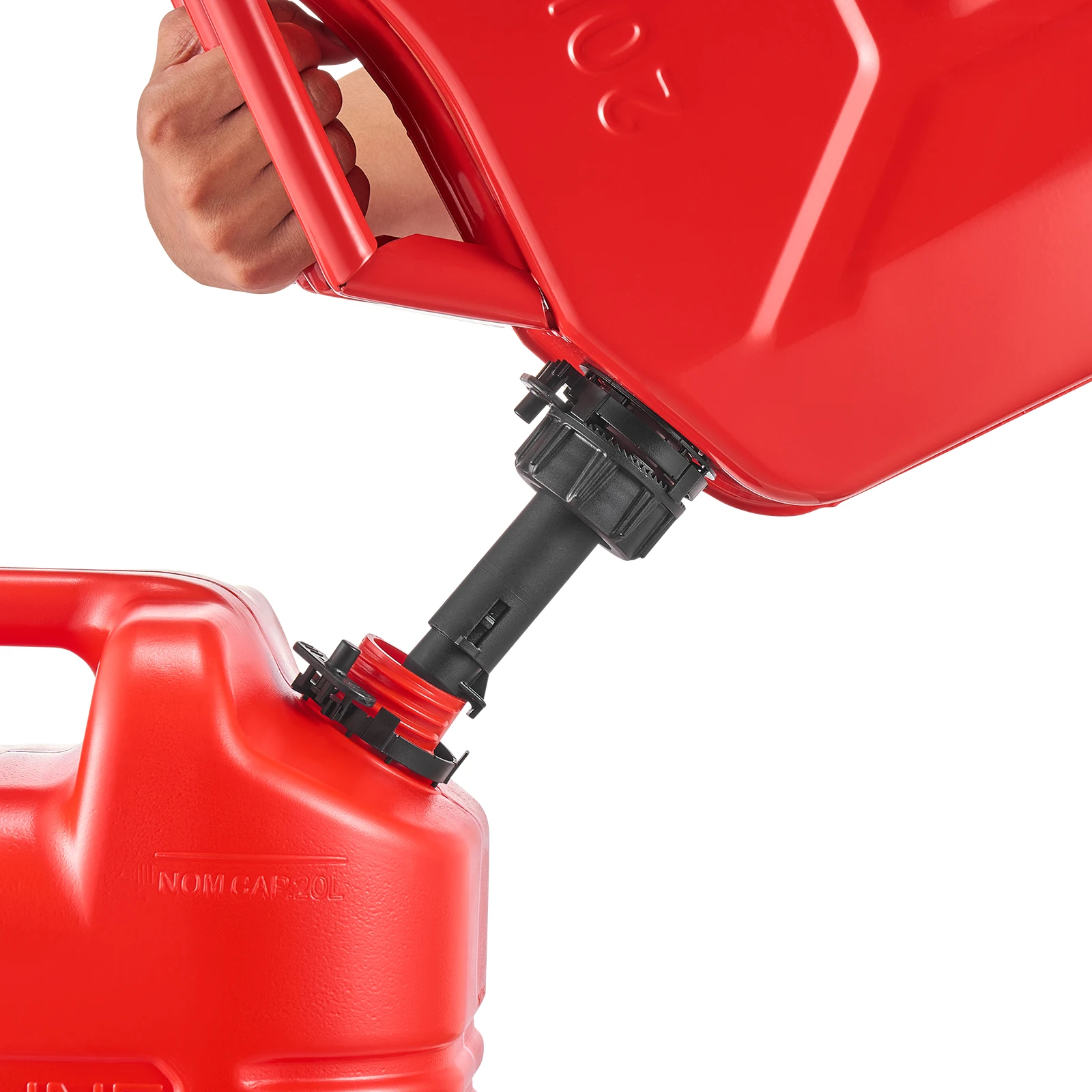 2 Packs Red Metal Fuel Container / Fuel Jerry Can with Spout and Comfort Handle / Leakproof & Corrosion-resistant Metal Gas Tank for Most Cars / Motorcycle /ATV / UTV，5.3 Gallon, 6 L/min Max Flow Rate view 6