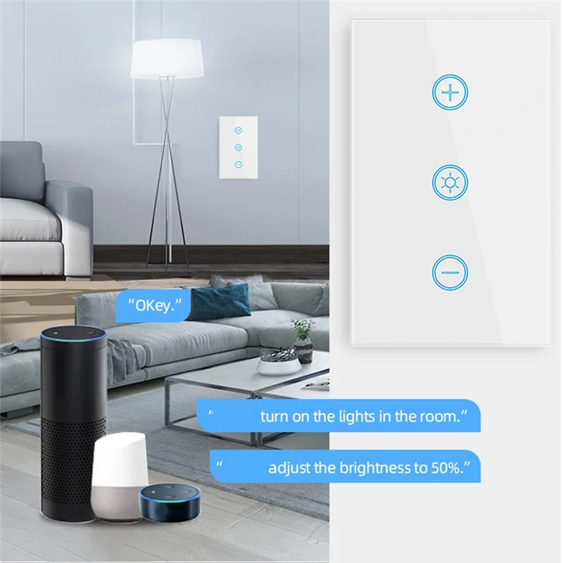 

AB13-Tuya Wifi Smart Dimmer Switch US Smart Glass Panel Wall Touch Switch Smart Life APP Control Works With Alexa Google Home