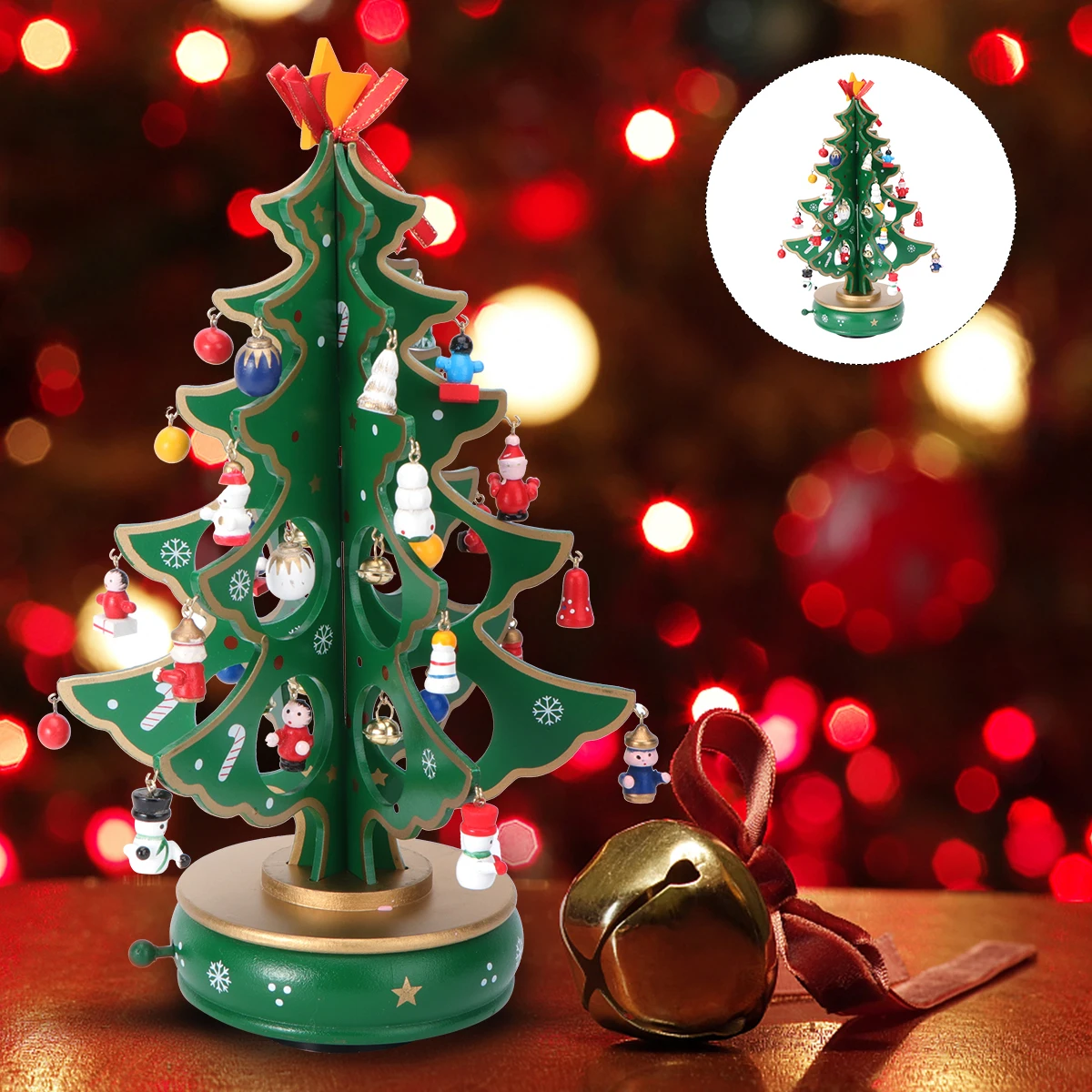 Christmas Tree Music Box Wooden Handmade Miniature Gift For Birthday Valentine'S Day Wedding Green Classic Melody Home - Image 6
