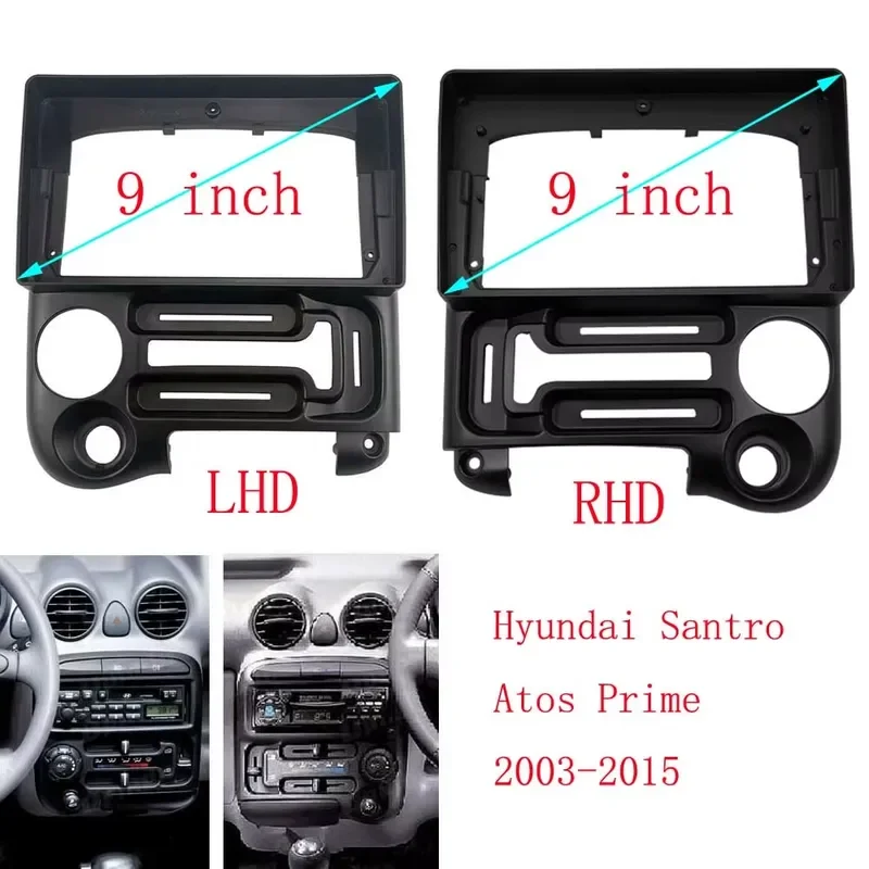 9 Inch 2 DIN Car Android Radio GPS MP5 ABS PC Fascia Frame for Hyundai Santro Atos Prime 2003-2015 Dashboard Installation