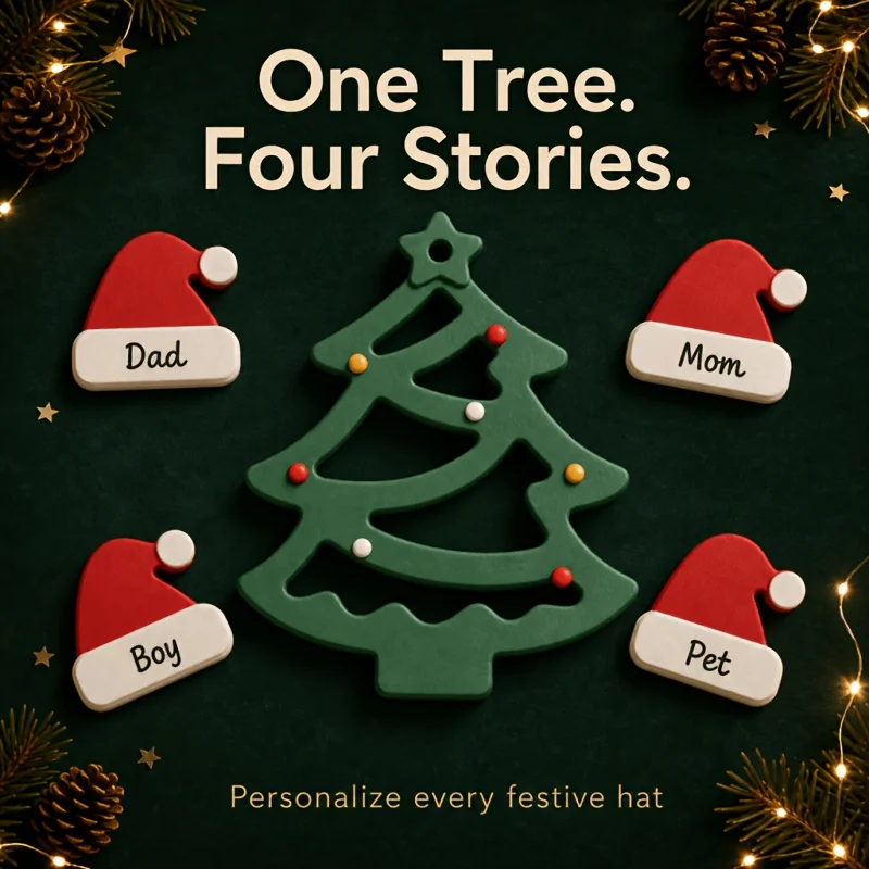 Christmas Tree & Hat Pendant Silicone Molds, Family Member Names,Perfect for Christmas Family Gifts,Christmas Tree Hanging Decor