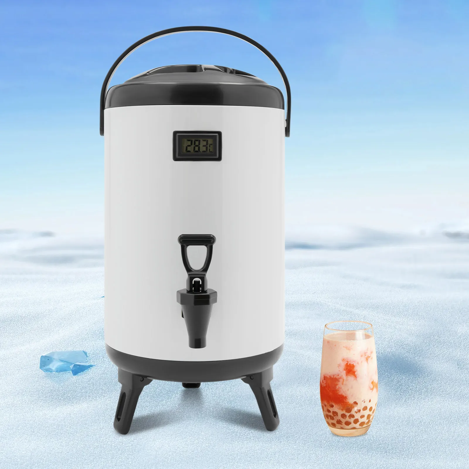 Stainless Steel Insulated Beverage Dispenser Cold and Hot Drink Dispenser with Thermometer 10L Water Dispenser with Spigot