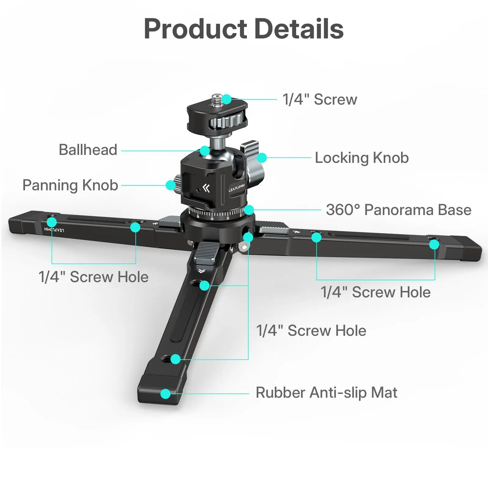 Leaplight Mini Desktop Tripod with Ballhead Aluminum Alloy Compact Tripod for Phone DSLR Camera Video Camcorder