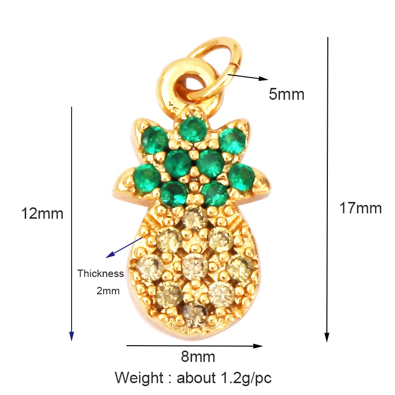 Colgante de oro de 18K con forma de cereza, piña, plátano, Cactus, seta, árbol de coco, brazalete, pendiente, collar, hallazgos de joyería,