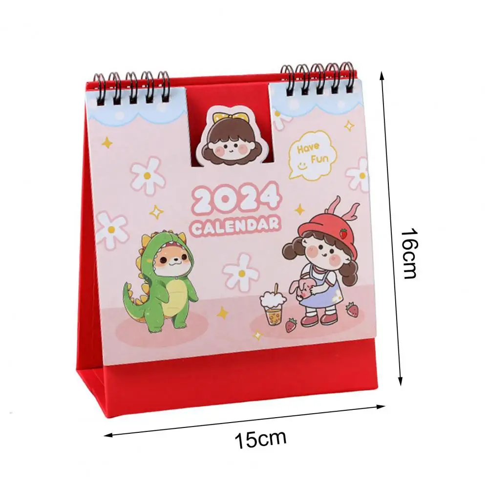 Desk Calendar Cartoon Daily Monthly Planner Coil Design 2024 Mini Calendar for Home Office Decoration