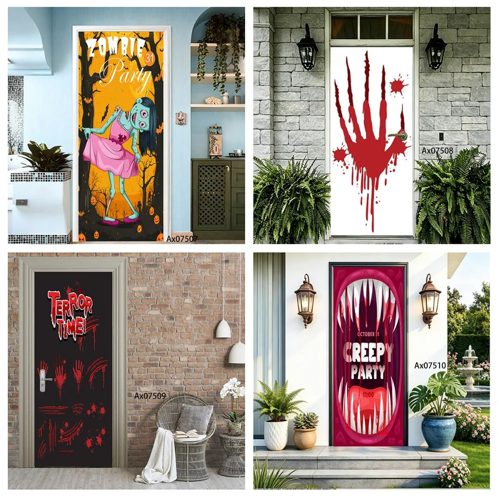 Door Decal Waterproof Removable Creepy Party Monster Big Mouth Red Purple Wall Sticker Home Entry Door Decor Room Makeover