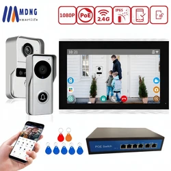 TUYA 1080P Videocitofono da 10 pollici Touch Screen Wireless WiFi POE Campanello cablato RFID Controllo accessi Visione notturna Impermeabile