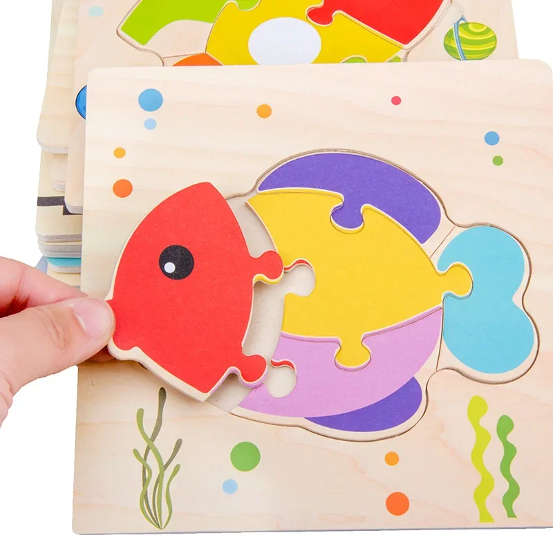 Cartoon Animal Wooden Puzzles Early Learning Educational Intelligence 3D Tangram Shapes Jigsaw Toys for Children Gift Games