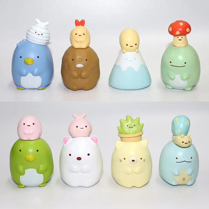 8pcs/set Kawaii Sumikko Gurashi Double Stamp Mini Cute Ornaments Cake Decoration Charm Toys Brinquedos Collection Gifts