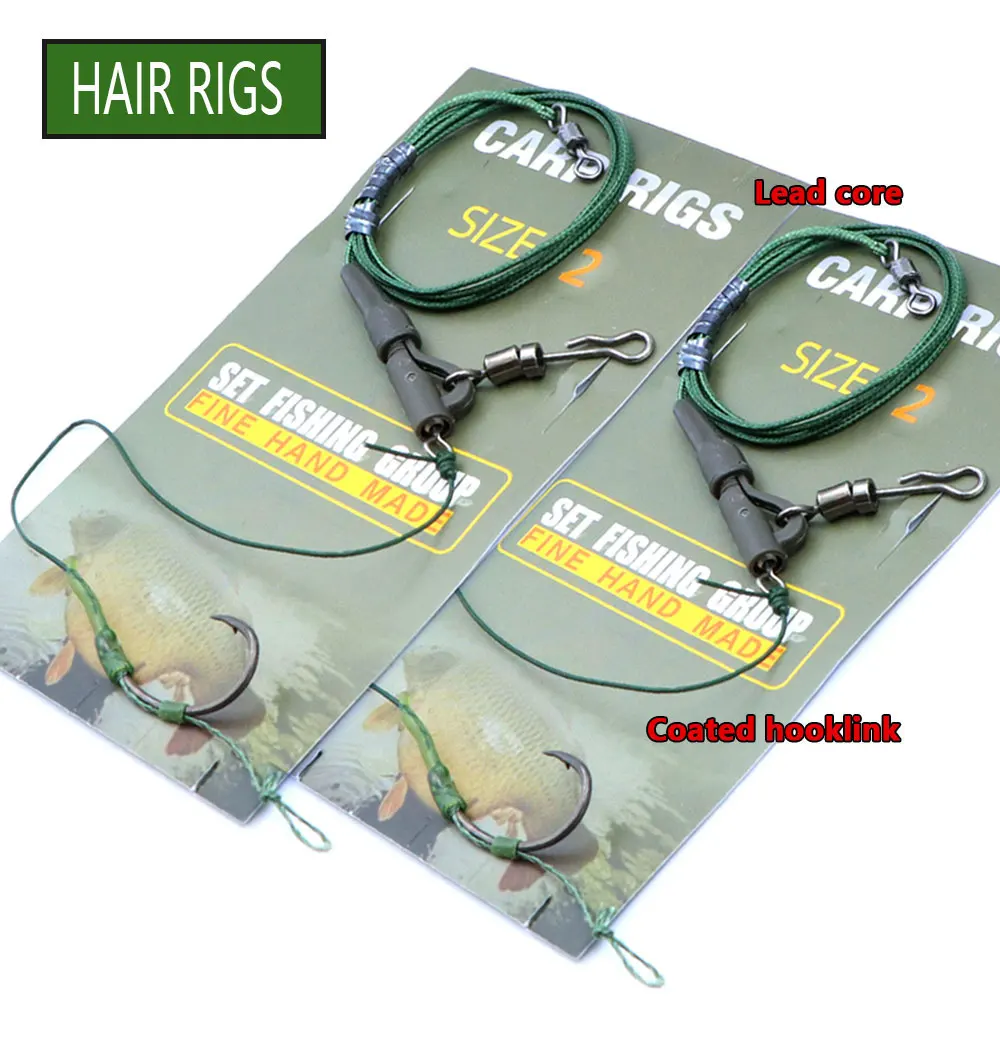 Karpfenangelzubehör: Vorgefertigte Hair-Rig-Köderketten mit beschichtetem Leadcore-Vorfach und scharfen Karpfenhaken für Method Feeder Boilie Angeltechniken – Detail 1