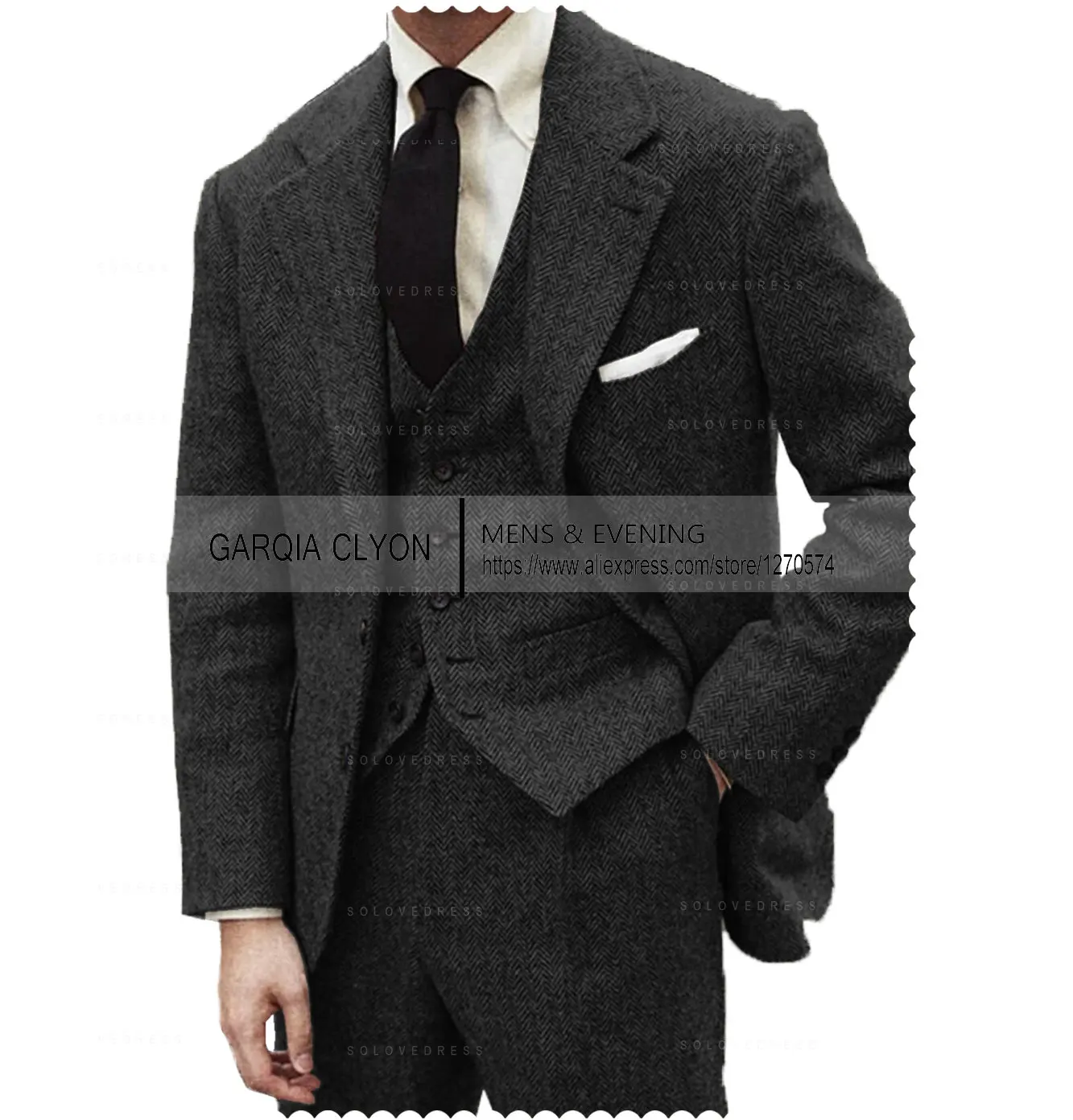 

Tweed Male Suits 3 Pieces Formal Business Suit Set Custom Gentle-Mens Groom for Wedding Dress Blazer Suits(Jacket+Pants+Vest)