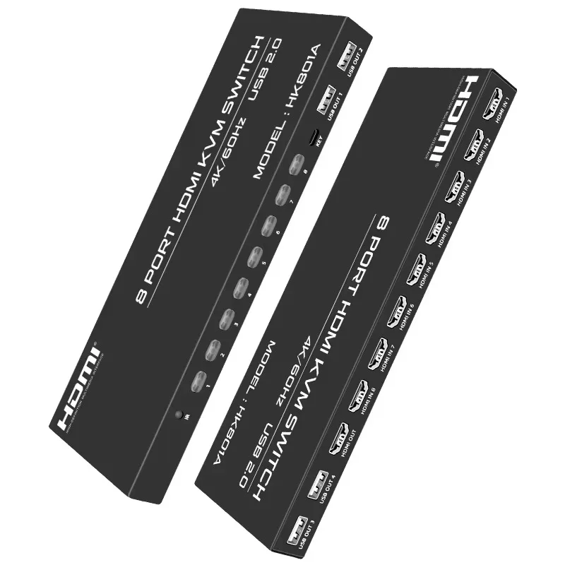 HK801A  High Quality 8-Port Hdmi2.0 Kvm Switcher Usb2.0 Selector 8In 1Out 3840X2160P*60Hz 4K Hdmi Automatic Kvm Switch