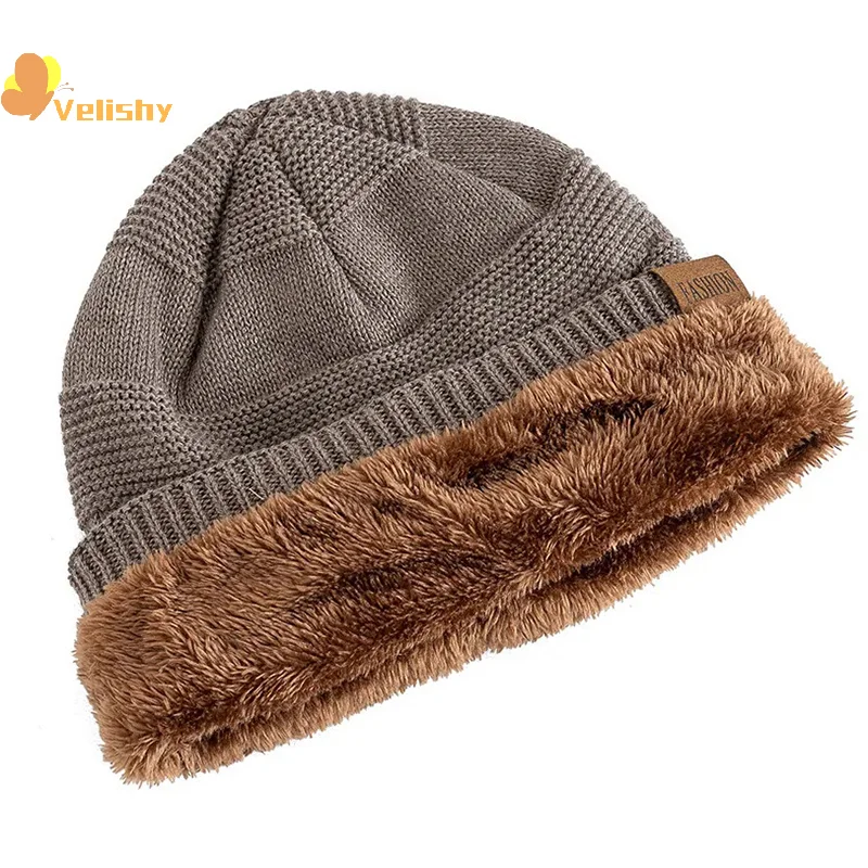 

Autumn And Winter Plus Velvet Pullover Hat Mixed Color Thick Windproof Wool Hat Unisex Knitted Hat