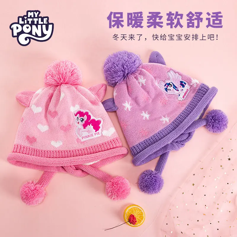 New My Little Pony Autumn and Winter Hat Plus Velvet Thickening Warm Children's Knitted Hat Super Cute Ear Protection Cute Girls