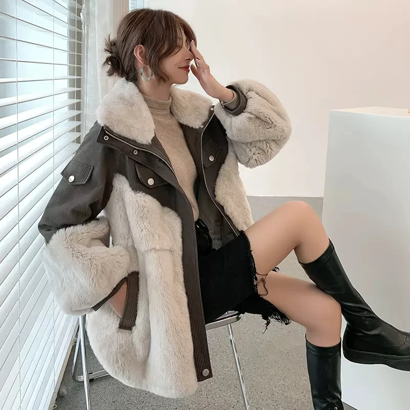 High Grade Real Rabbit Fur Women Jacket Autumn Winter Fur Coat Warm Parka Jackets fourrure de femme