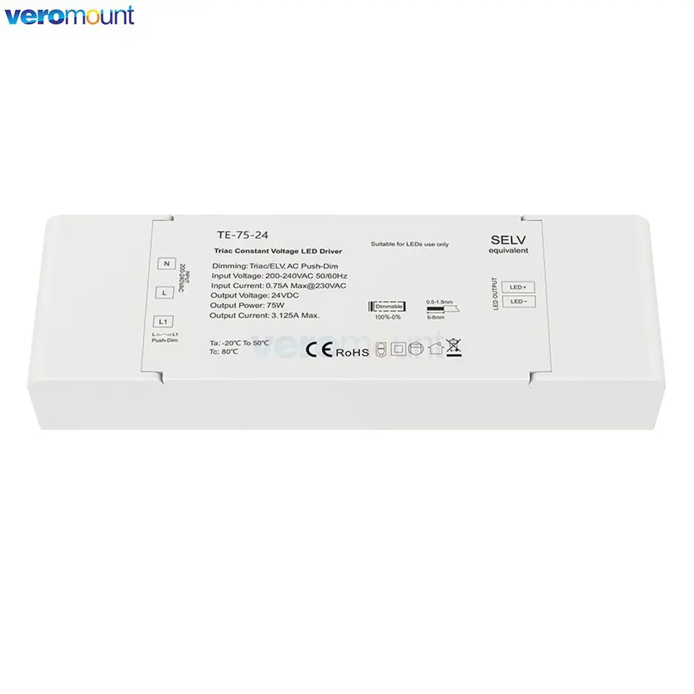 Skydance Triac Dimming Tensione costante 1 CH Uscita 12V 24V Driver LED PWM Dimmer digitale Adatto per illuminazione a LED AC Push-Dim