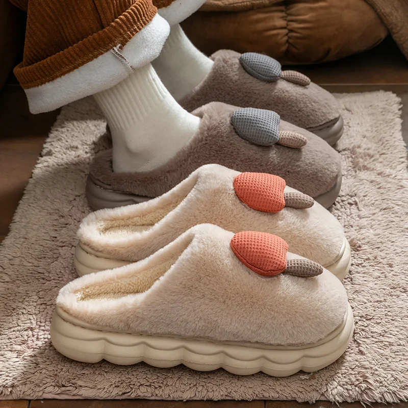 

Cotton slippers for women in winter, mushroom indoor home warm plush slippers, thick soled couple cotton shoes