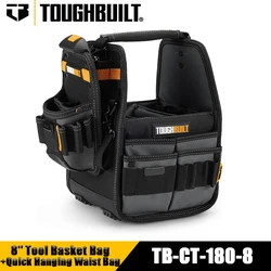 TOUGHBUILT TB-CT-180-8 8'' Tool Basket Bag + Quick Hanging Waist Bag, Tote Pouch with 31 Pockets, 2 ClipTech Hubs and Loops