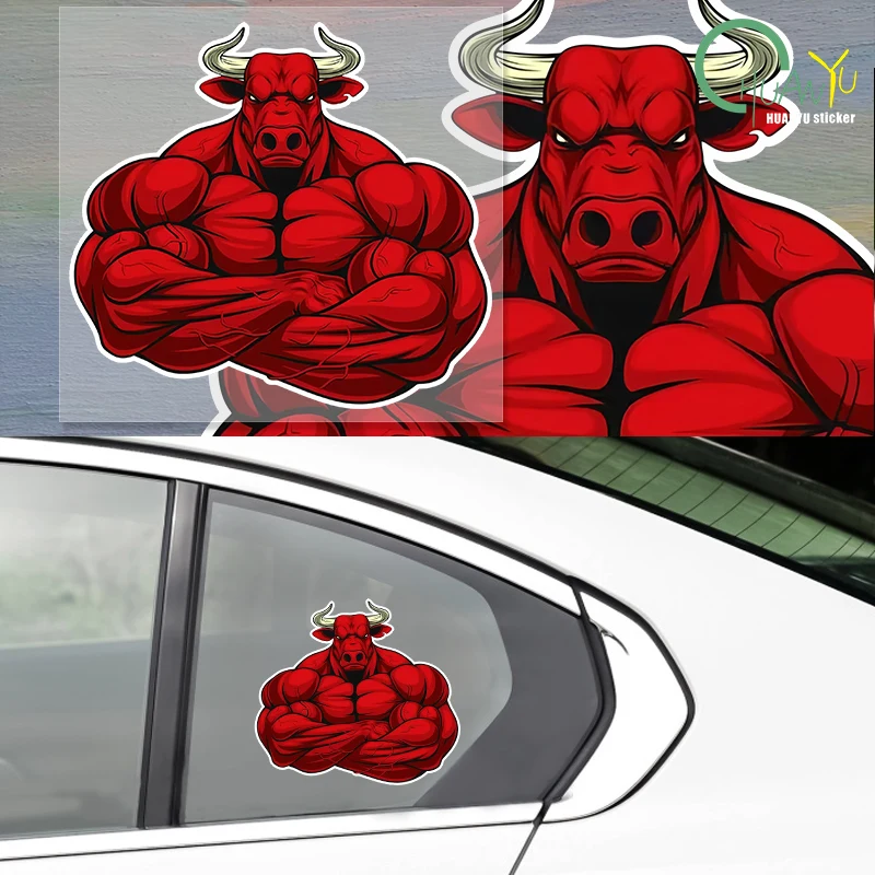 Body Building Bull Funny Car Sticker Automobiles Motorcycles Exterior Accessories PVC Decal for Audi Jeep Nissan Ford