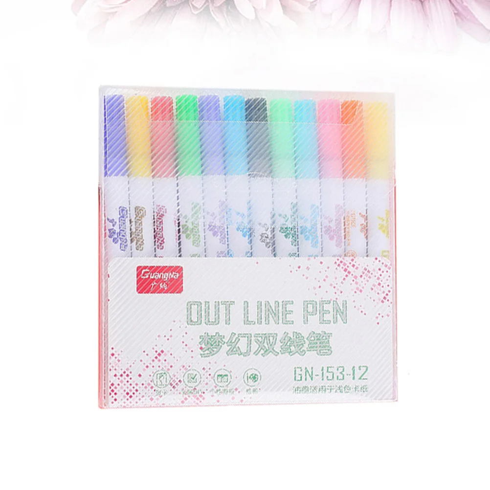 

1 Set of Double-Line Color Drawing Pen Set Water-Based Marker DIY Drawing Gift Stationery Art Supplies (Nib Size: 2mm, 12Pcs/Set
