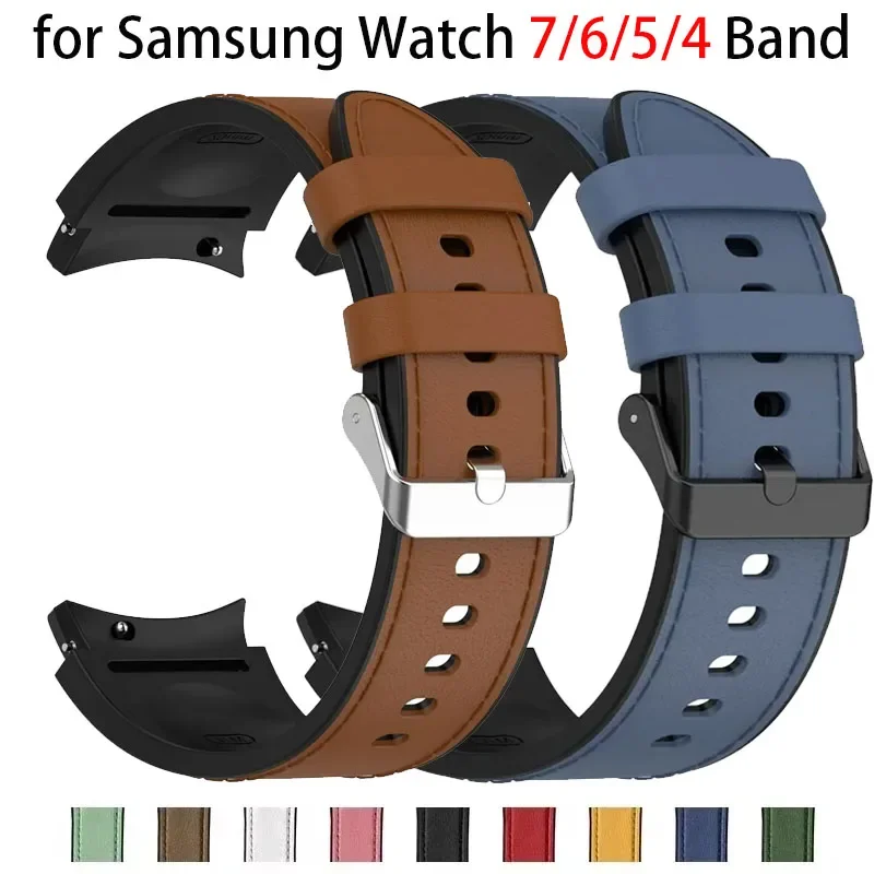 Silikon + Lederarmband für Samsung Galaxy Watch 7 6 4/5 Pro 40 mm 44 mm Band 6 4 Classic 47 43 mm 46 mm Ersatz-Correa-Armband