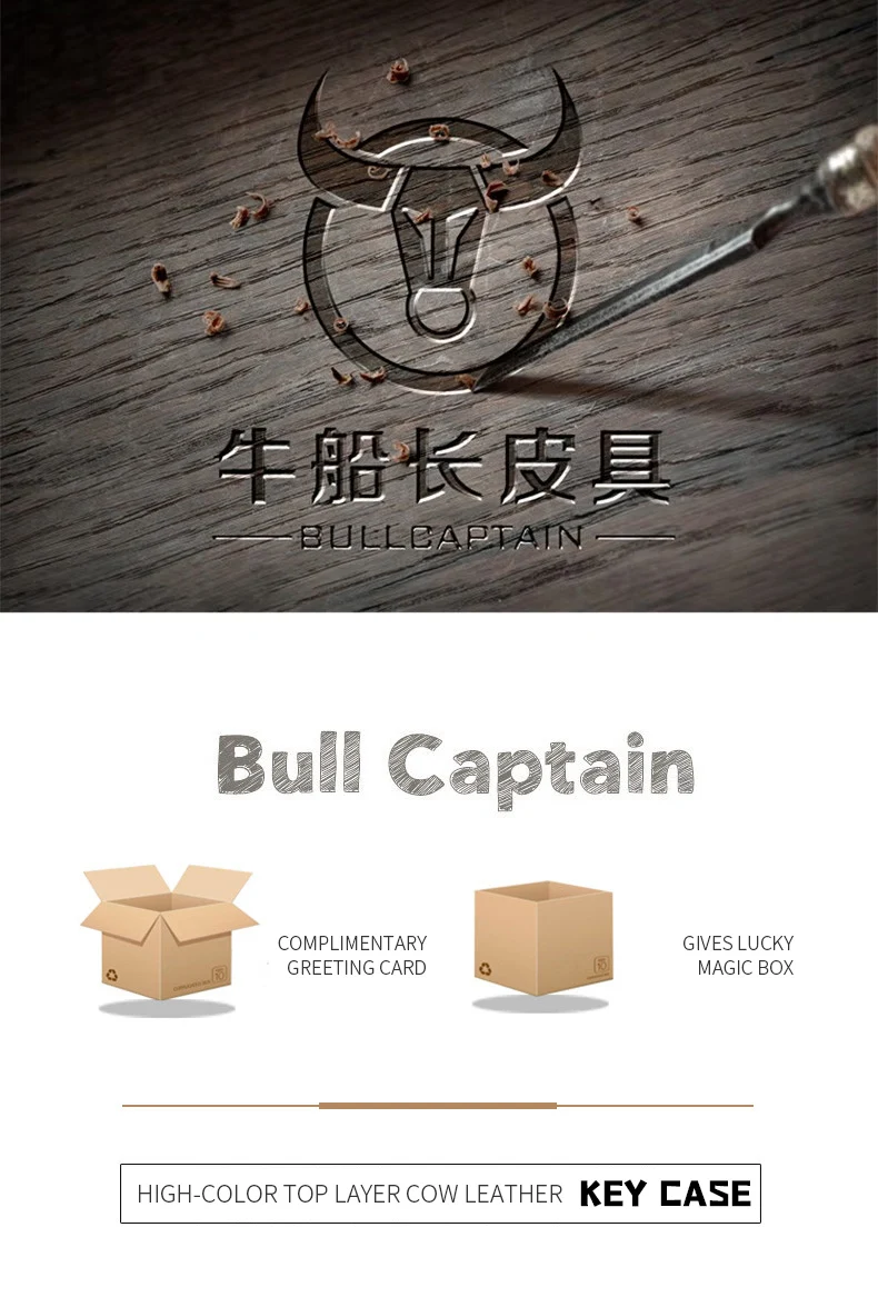 Bull captain Echt leder Herren Auto Schlüssel bund Leder Schlüssel etui hochwertige Herren Butler Schlüssel clip Reiß verschluss zwei Karten Schlüssel etui – Detail 2