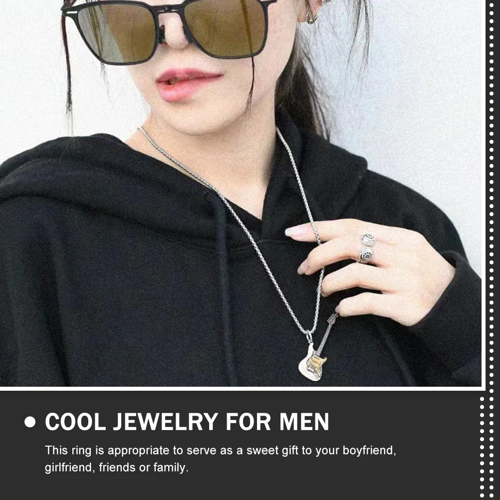 

6Pcs Headphone Shape Punk Rings Adjustable Open Rings for Men Women Fashion Cool Jewelry Gift Men Ring Women Ring