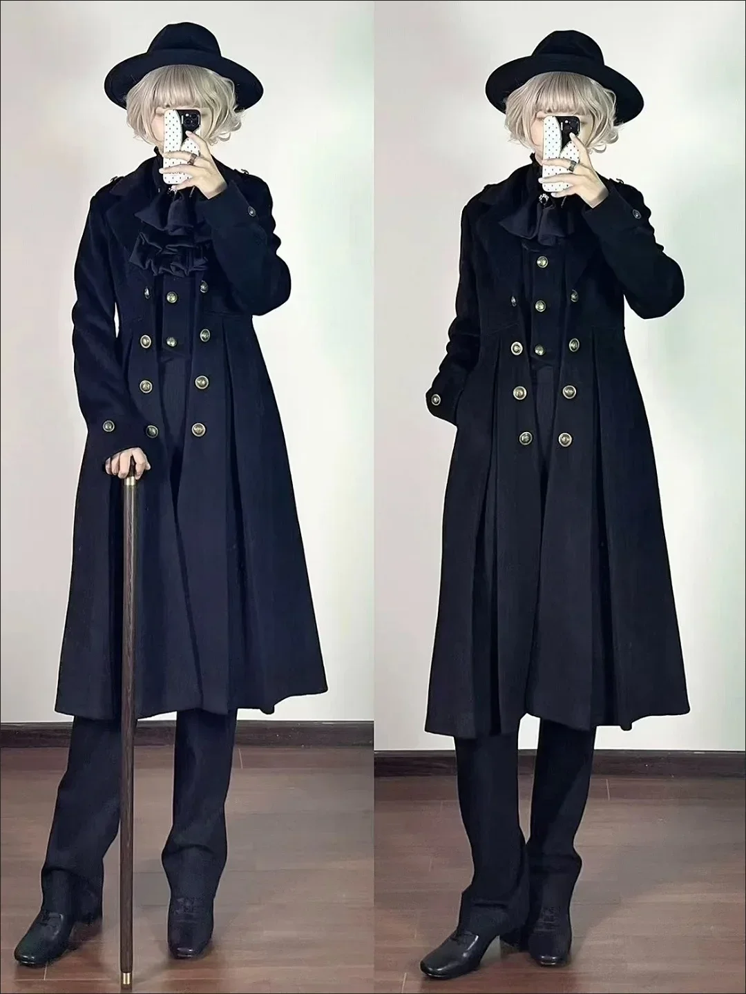 Gothic British Long Trench Coat - Retro Japanese Knight Style Slimming Jacket for Lolita Sweet Outfit view 4