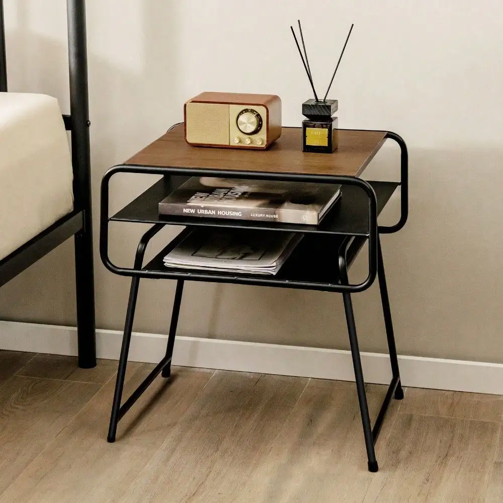 

3-Tier End Side Table Industrial Sofa Nightstand with Storage Shelf Living Room