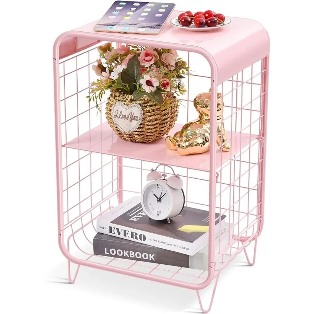 

Cute Pink Nightstand,Metal Side Table,3 Tier End Table with Storage,Vintage Bedside Table,Girls Bedroom Furniture,Coffee Table