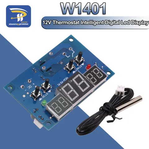 DC 12V Thermostat Intelligenter digitaler Thermostat Temperaturregler mit NTC-Sensor W1401 LED-Anzeigemodul