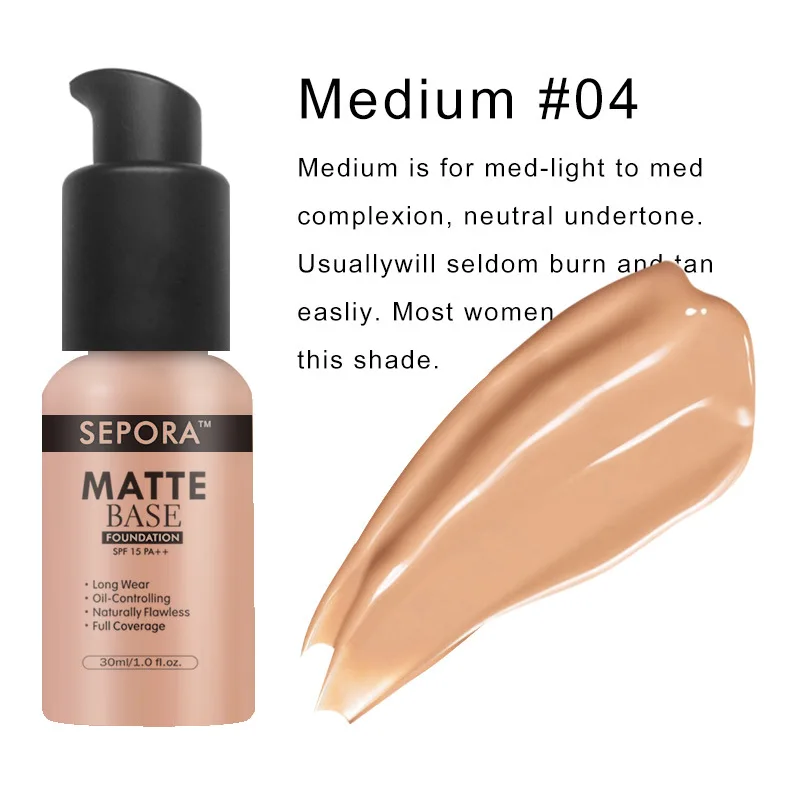 Base líquida mate de 6 colores SPF15 PA ++ cubierta hidratante para imperfecciones incluso tono de piel corrector Control de aceite Maquiagem 30m