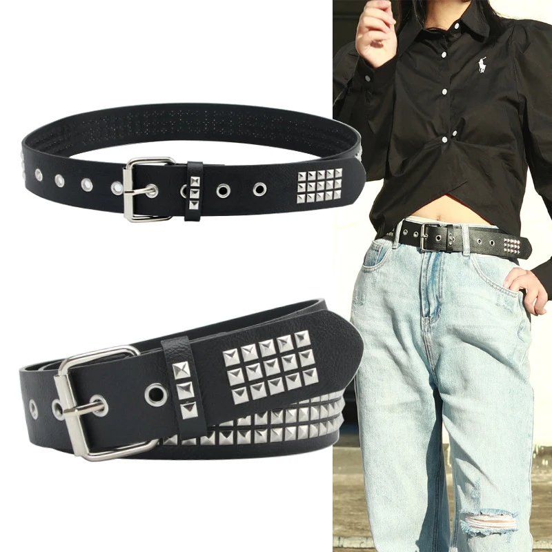 2023 New Square Bead Rivet Belt Metal Pyramid Belt Men And Women Punk Hardware Jeans Belt Designer Belt Woman Belts