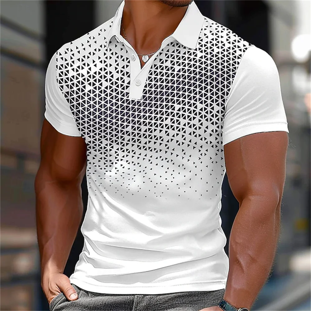 New men's short sleeved polo shirt with marble fluid art print, wine red contrasting color flip tie pocket top